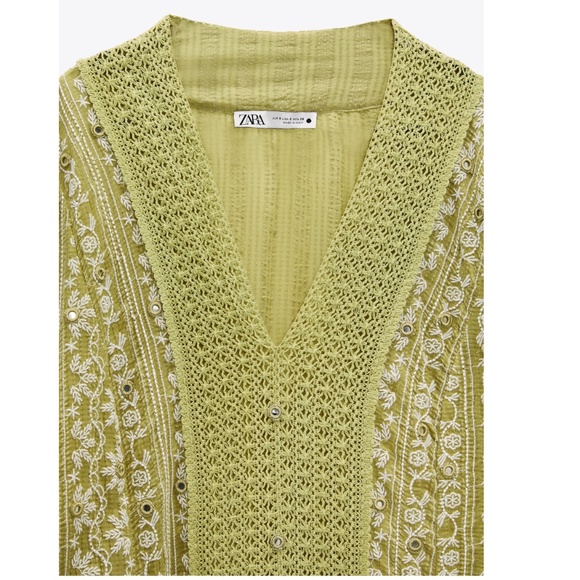 Zara Green Embroidered Tunic Dress NWT - Picture 9 of 13